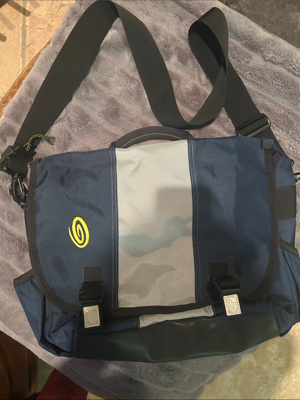 Unbranded Men's Navy and Gray Messenger Bag with Yellow Accent